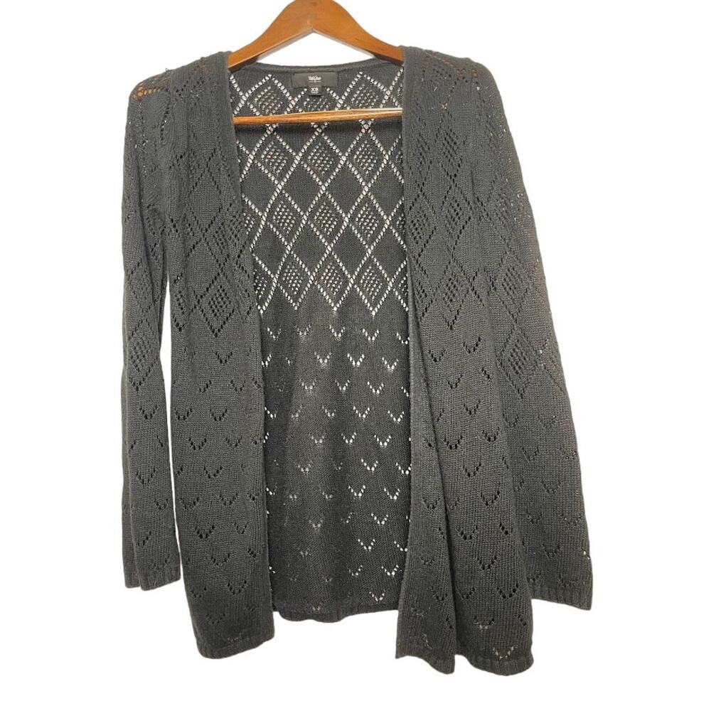 Black Long Cardigan Womens Size XS Knit‎ Open Long Sleeve Top Crochet Sweater
